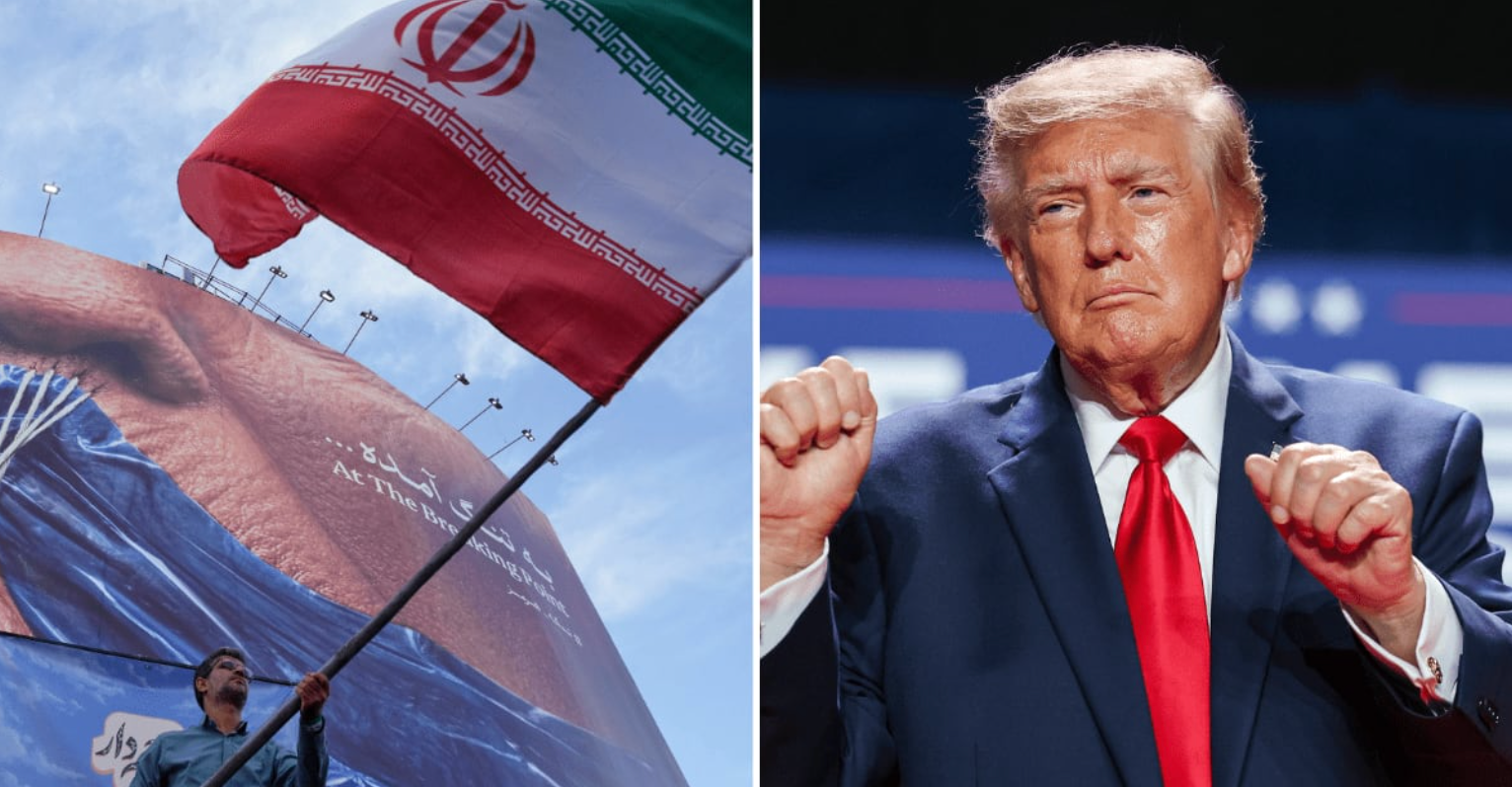 Iranian flag and Donald Trump